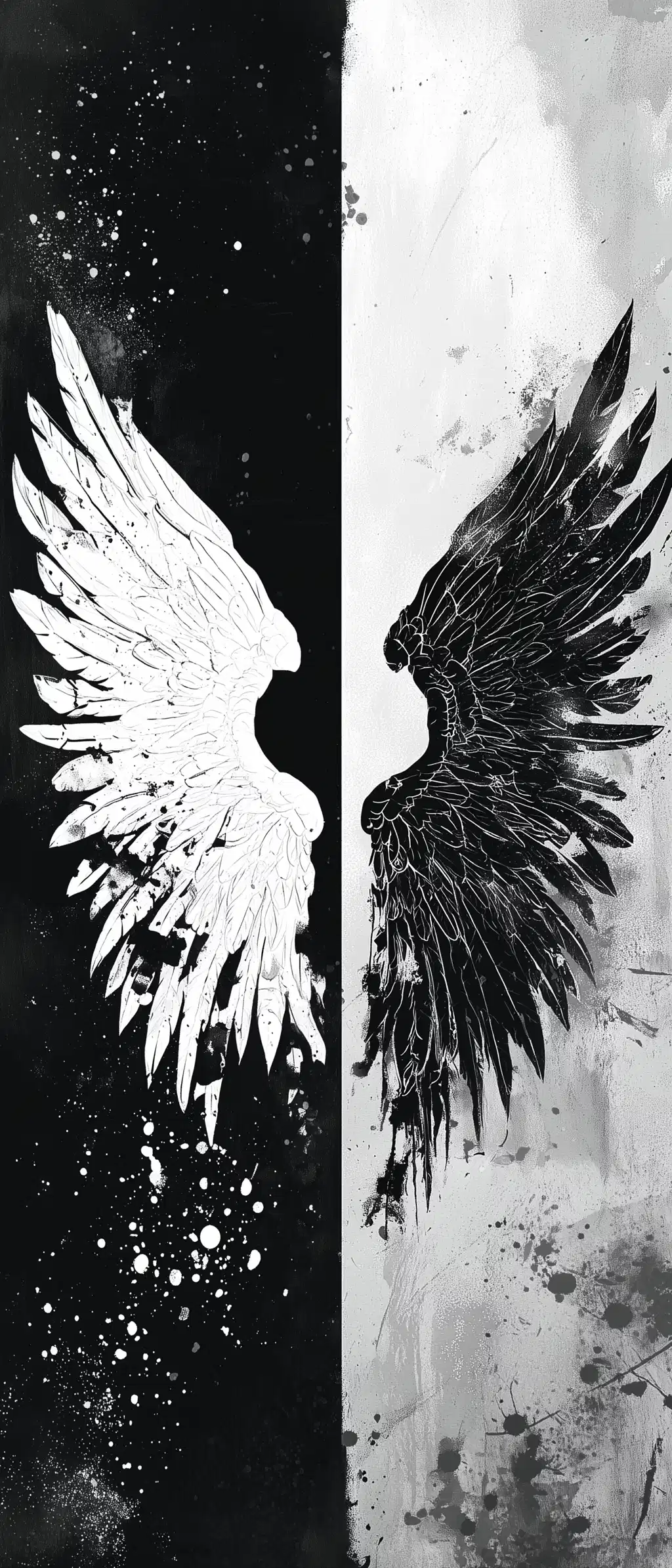 Monochrome Angel and Demon Wings Wallpaper